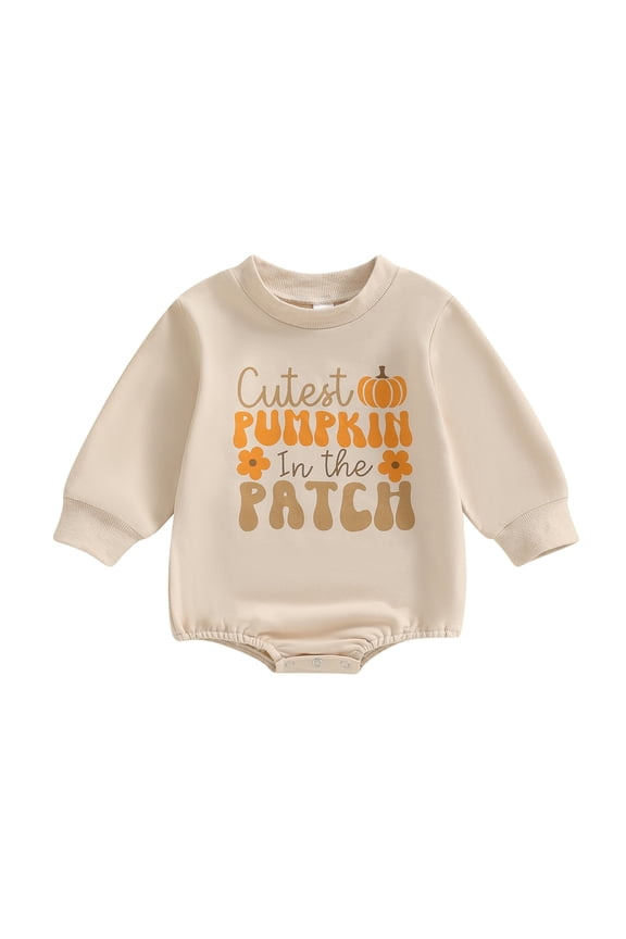 Newborn Baby Girls Halloween Clothes Pumpkin Patch Oversized Sweatshirt Romper Jumpsuit One Piece Fall Outfits 0-18M