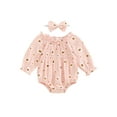 thumbnail image 1 of Newborn Baby Girl Halloween Outfit Cute Pumpkin Ruched Romper Ruffle Long Sleeve Smocked Bodysuit Infant Baby Fall Clothes, 1 of 8