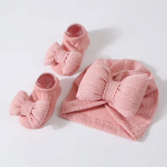 Newborn Baby Girls Hat Knitted Socks Set Infant Beanie Cap Baby Hospital Hats Toddler Soft Warm Cap for 0-12 Months