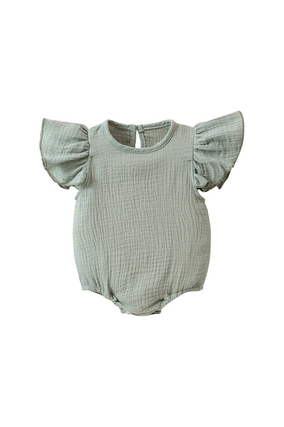 Baby Girls Jumpsuit Fly Sleeve Ruffles Solid Color Loose Fit Adorable Bodysuit Size 3 M-6 M
