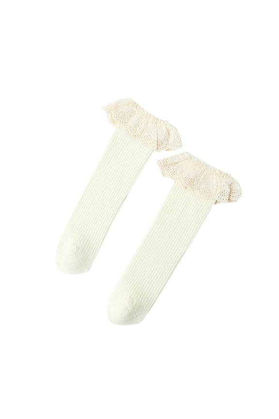 Newborn Baby Girls Knee High Socks Thigh Lace Ruffle Comfortable Princess Style Long Socks Fashion Toddler Tights Stockings 0-8Y