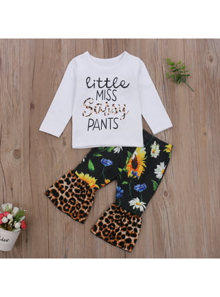 Little Toddler Baby Girl Bell-Bottom Pants Leggings Outfit Flared-Sleeve  Top + Leopard Print Flared Trousers Suit