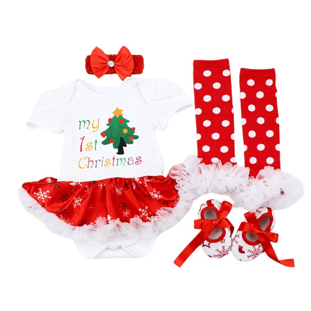 Newborn Baby Girls My 1st Christmas Romper Tutu Dress Outfit Headband Leg Warmer Shoes 4Pcs Set