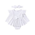 thumbnail image 1 of Newborn Baby Girls Outfit, Long Sleeve Crew Neck Bow A-line Romper Dress with Headband, 1 of 9