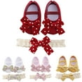 thumbnail image 1 of Newborn Baby Girls Princess Pointed Toe Shoes Wedding Party Dress Flat Bowknot Shoes + Lace Headband Set, 1 of 6