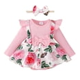 thumbnail image 1 of Newborn Baby Girls Romper 3 Months Girls One-piece Bodysuit Flower Print Newborn Girls Long Sleeve Bodysuit with Headband Pink, 1 of 1