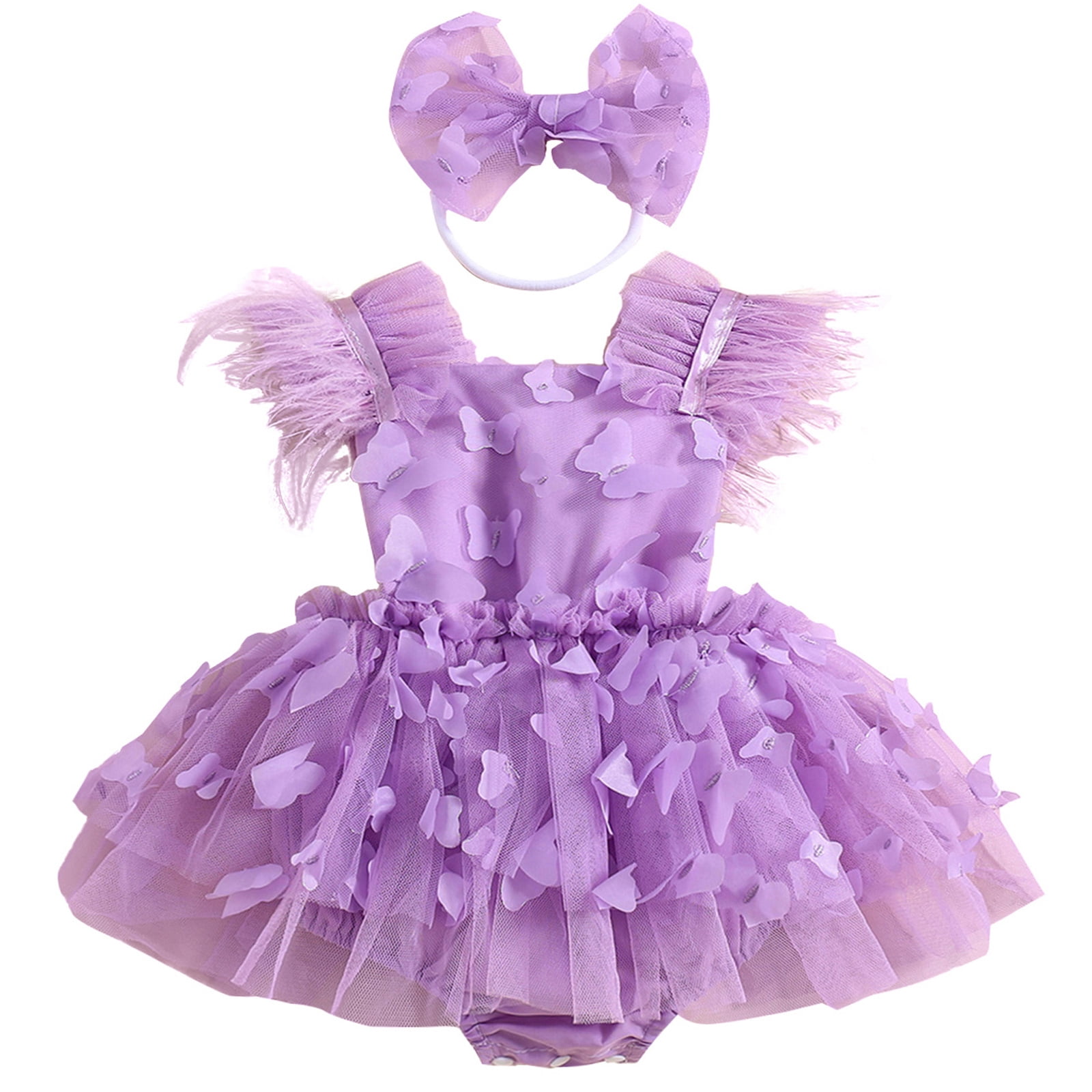 Newborn Baby Girls Rompers Dress Feather 3D Butterfly Tulle Skirt