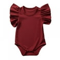 thumbnail image 1 of Newborn Baby Girls Ruffles Romper Short Sleeve Jumpsuit Ribbed Knitted Romper 0-18M, 1 of 5
