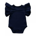 thumbnail image 1 of Newborn Baby Girls Ruffles Romper Short Sleeve Jumpsuit Ribbed Knitted Romper 0-18M, 1 of 5