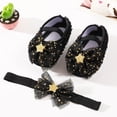 thumbnail image 1 of Newborn Baby Girls Shoes Net Yarn Bowknot Star Princess Shoes Toddler Soft Sole Walking Cotton Shoes Headband Set 0-18Months, 1 of 6