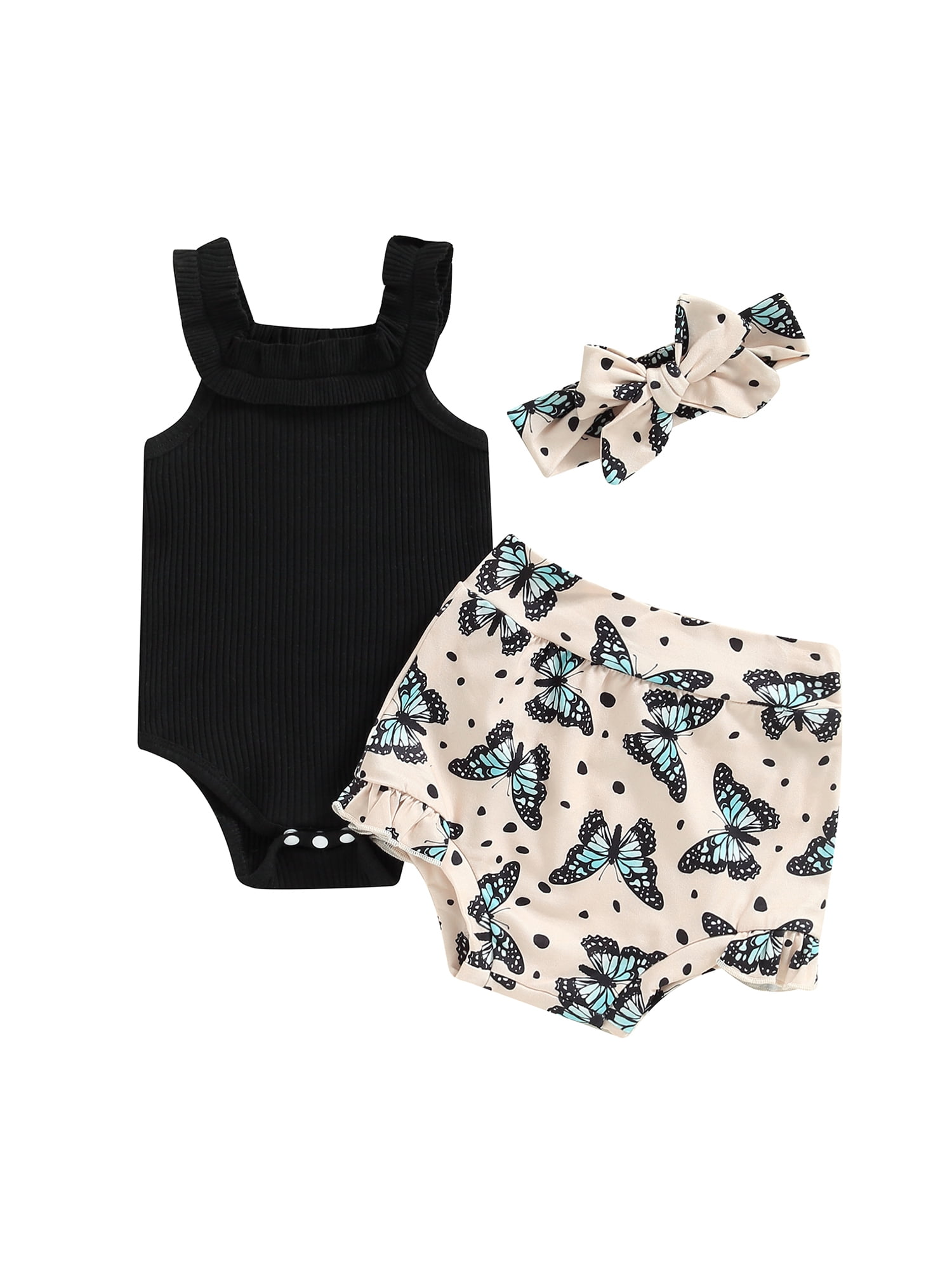 Newborn Baby Girls Shorts Outfits Set Sleeveless Romper Butterfly Print