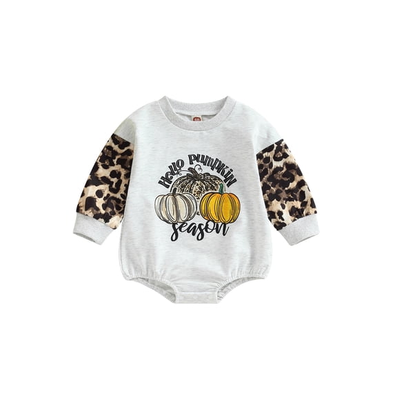 Newborn Baby Girls Sweatshirts Rompers Halloween Clothes Hello Pumpkin Season Print Leopard Long Sleeve Thanksgiving Fall Bodysuits
