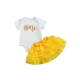 thumbnail image 1 of Newborn Baby Girls Sweet Clothes Sets, Sunflower Letter Print Short Sleeve Romper + Bow Layered Mesh Tutu Skirt Outfits, 1 of 8