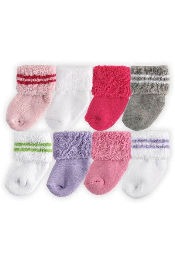 Newborn Baby Girls' Terry Socks 8-Pack, Choose Your Color