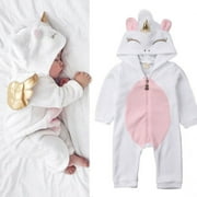 Newborn Baby Girls Unicorn Angel Romper Jumpsuit Hooded Outfits Warm Clothes 0-6Moths