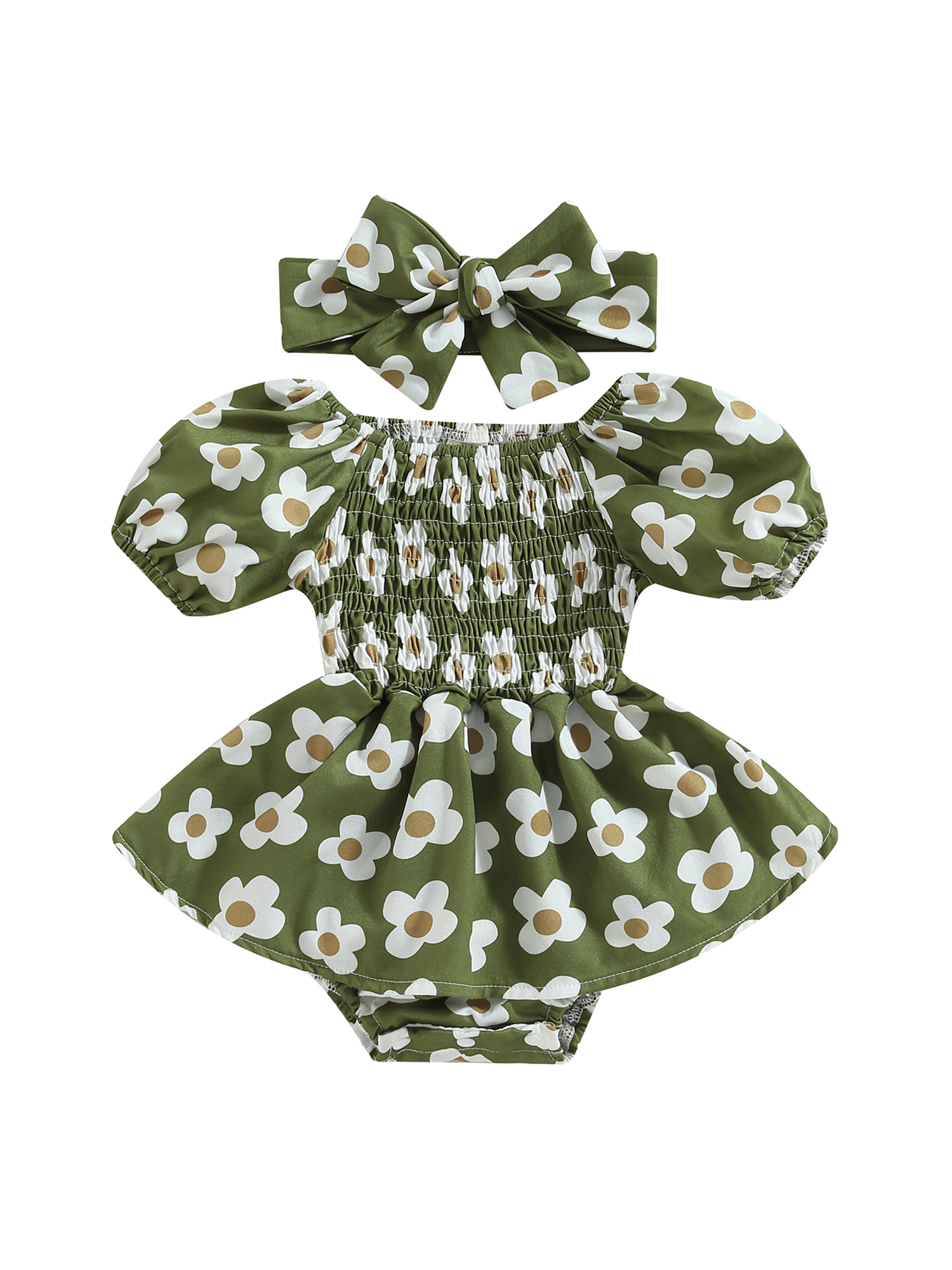 Newborn Baby Girls Vintage Romper Newborn Dress Smocked Dresses Bubble