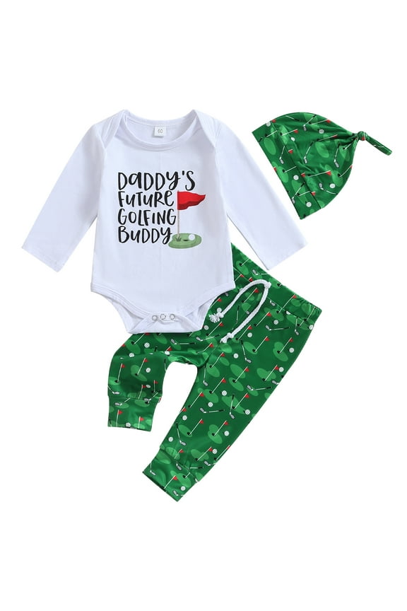 Newborn Baby Golf Outfit Girl Boy Daddy's Future Golfing Buddy Golf Onesie Romper Golf Pants 3 6 12 18 Months 3Pcs Fall Clothes Set