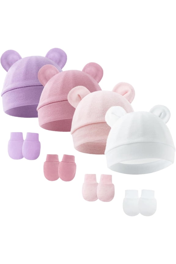 Newborn Baby Hat and Mittens Set, Infant Beanie Caps Newborn Essentials Must Haves for Baby Boy Girl 0-6 Months