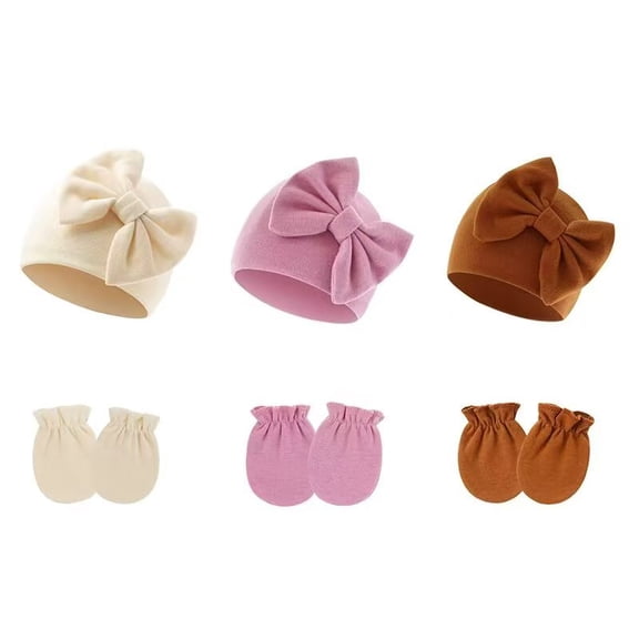 Newborn Baby Hats Mittens Sets Bow Infant Caps Gloves No Scratch Mitten Beanie Set for 0-6 Months Girls