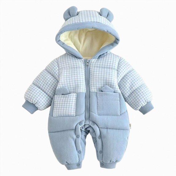 Newborn Baby Hooded Bodysuit Romper Fall Winter Zipper Warm Casual Jumpsuit