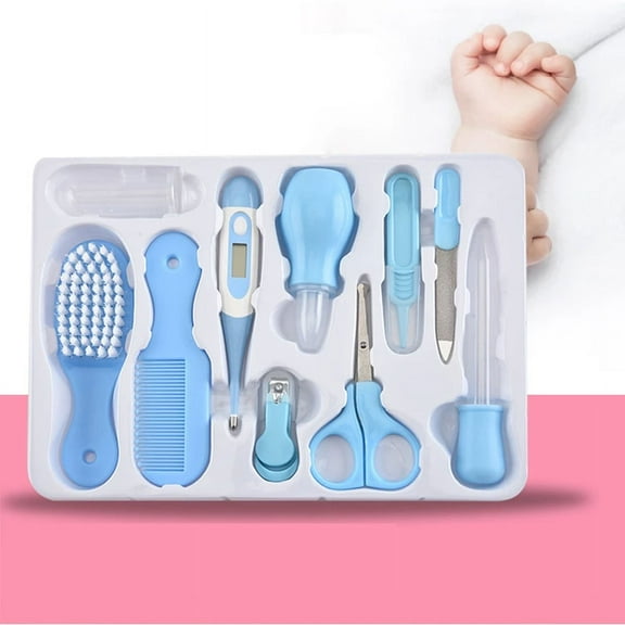 Newborn Baby Hygiene Kit, Kids Nail Hair Grooming Brush Clipper Scissor Toddler Baby Care Kit Health Care Tools Sets(Blue)