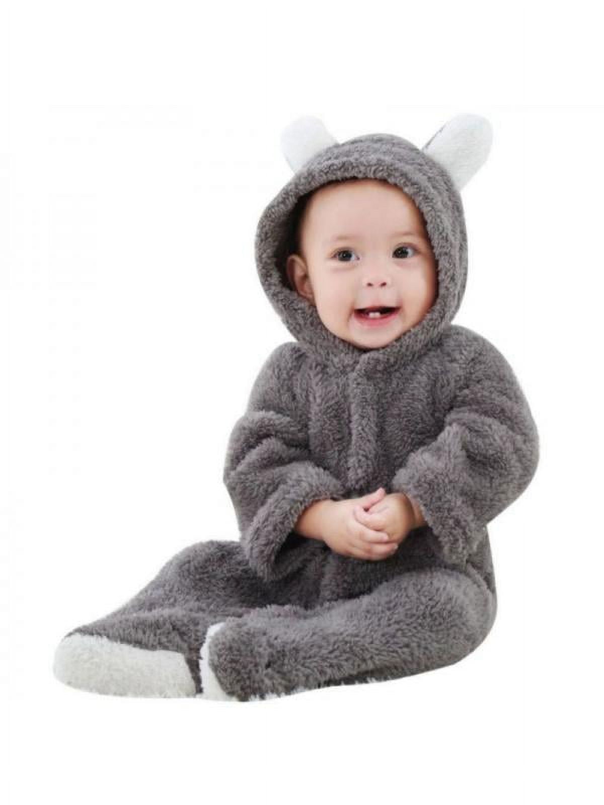 Newborn Baby Infant Coral Fleece Hooded Romper Jumpsuit Boy Girl Winter