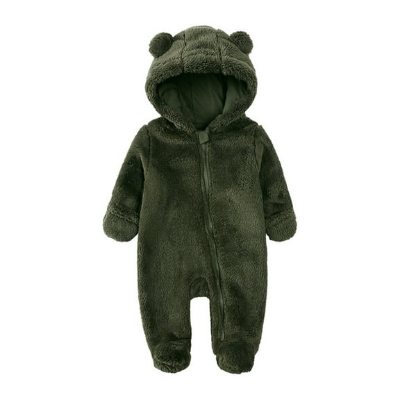 Baby Jumpsuit Hooded Cute Bear Ear Rompers Long Sleeve Zipper Warm Snowsuit Winter Outwear Outfits for Girls Boys 6-12 Months