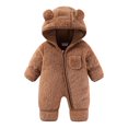 thumbnail image 1 of Newborn Baby Jumpsuit Hooded Fleece Rompers Long Sleeve Onesies Outwear Outfits Brown 0-3 Months, 1 of 5