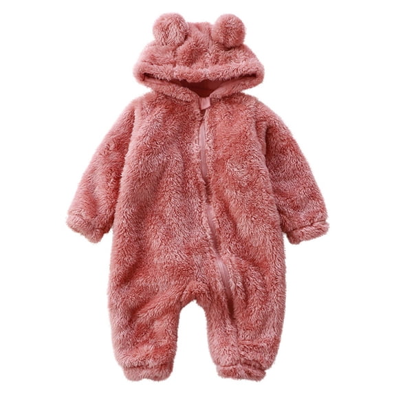 Newborn Baby Jumpsuit Hooded Fleece Rompers Long Sleeve Outwear Outfits Baby Snowsuit Autumn Kids Fleece Lined Romper, 0-36 Months