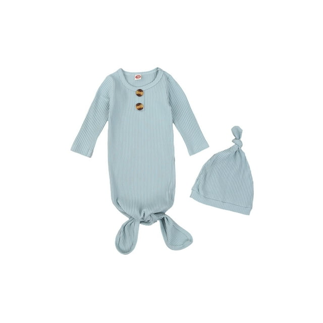 Newborn Boy Newborn Baby Gown Set With Mittens Hat 2-Pack Soft