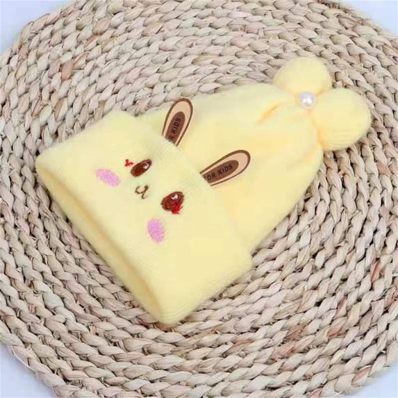 Newborn Baby Knitted Beanie, Thickened Double-Layer Warm Hat for Infants 0-6 Months, Cute Cartoon Beanie for Autumn Winter, Cold Weather Protection, and Photoshoot Outfits-Yellow