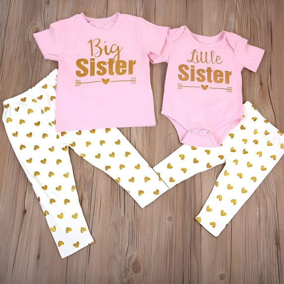 Newborn Baby Little Sister Romper Big Sister T-shirt+Long Pants Clothes Outfits