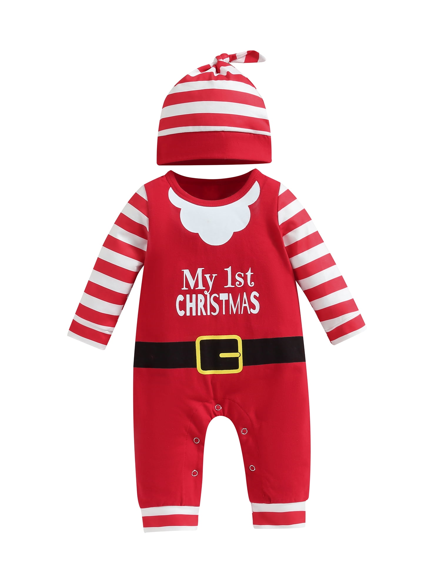 Newborn Baby My First Christmas Outfit Boy Girl 3 6 12 18 Months Santa Claus Long Sleeve Jumpsuit Romper with Hat 2Pcs Clothes Set Walmart