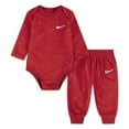 thumbnail image 1 of Newborn Baby Nike Velour Long Sleeve Bodysuit and Sweatpants 2-Piece Set Color: Gym Red Size: 9 MONTHS, 1 of 4