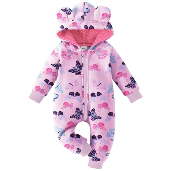 qILAKOG Newborn Baby Onesie Romper Snowsuit Winter Footie Cotton Romper Hooded Jumpsuit Infant Coat for Girls Boys Hot Pink 0 Months