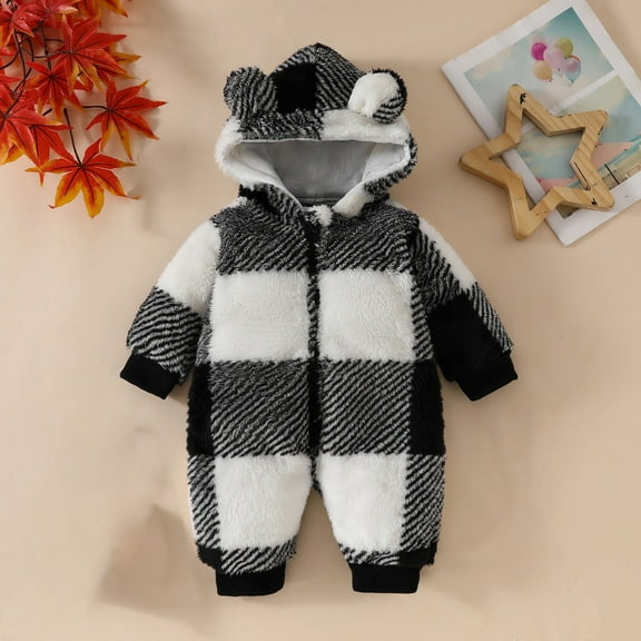 Newborn Baby Onesie Snowsuit Winter Footie Fleece Romper Hooded Jumpsuit Infant Coat for Girls Boys Black 0 Months