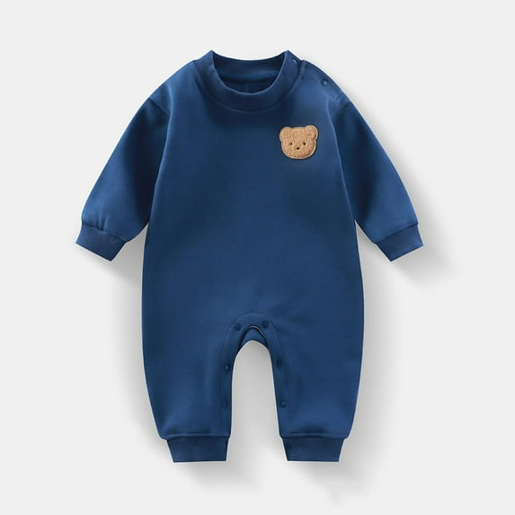 Newborn Baby Romper Fleece Lined Jumpsuit Cotton Long Sleeve Color Block Soft Cozy One-Piece for Infant Boy Girl Loungewear 0-18 Months