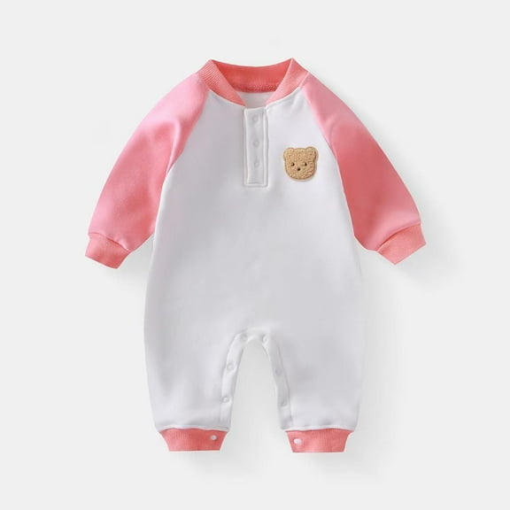 Newborn Baby Romper Fleece Lined Jumpsuit Cotton Long Sleeve Color Block Soft Cozy One-Piece for Infant Boy Girl Loungewear 0-18 Months