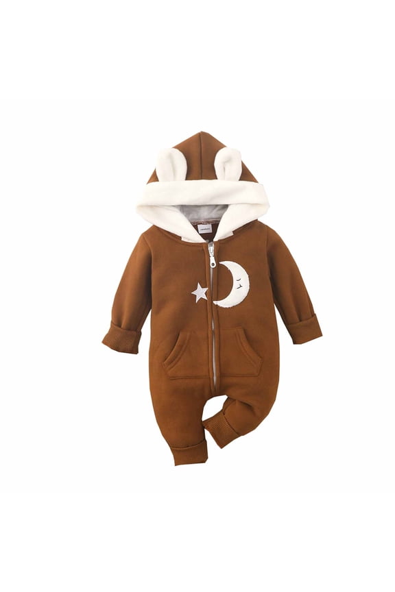 Newborn Baby Romper Footies Jumpsuit Bear Hoodies Toddler Infant Embroidered Clouds Moon Long Sleeve Warm Jumpsuit Outfits