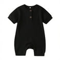 thumbnail image 1 of Newborn Baby Short Sleeve Jumpsuit Solid Color Knit Rib O Neck Button Romper, 1 of 9