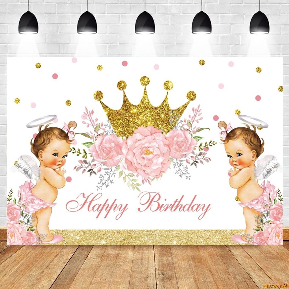 Brown Hair Girl Twins Round Backdrop Kit For Baby Shower