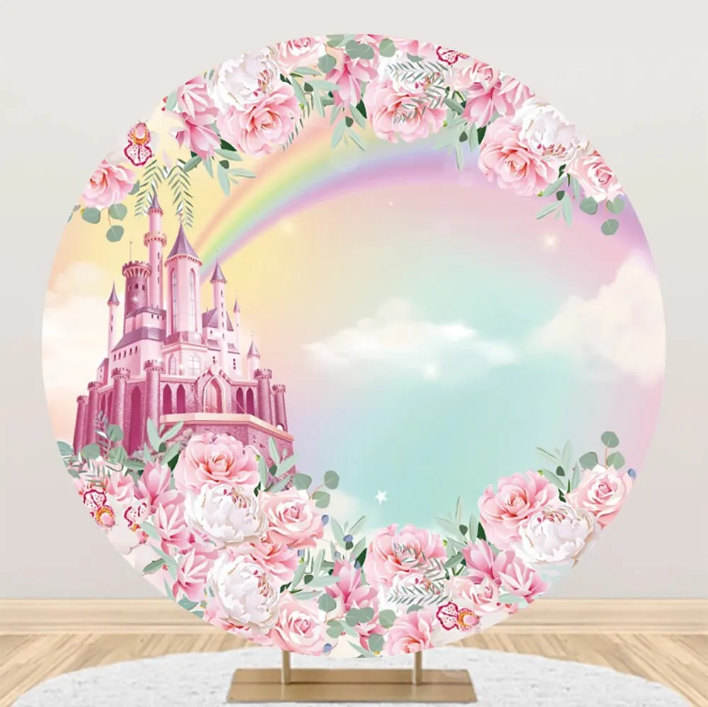 Newborn Baby Shower Rainbow Round Photo Backdrop Glitter Kids Birthday ...