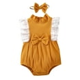 thumbnail image 1 of Newborn Baby Sleeveless Bodysuit,Cotton Linen Ruffled Short Romper with Headband, 1 of 9