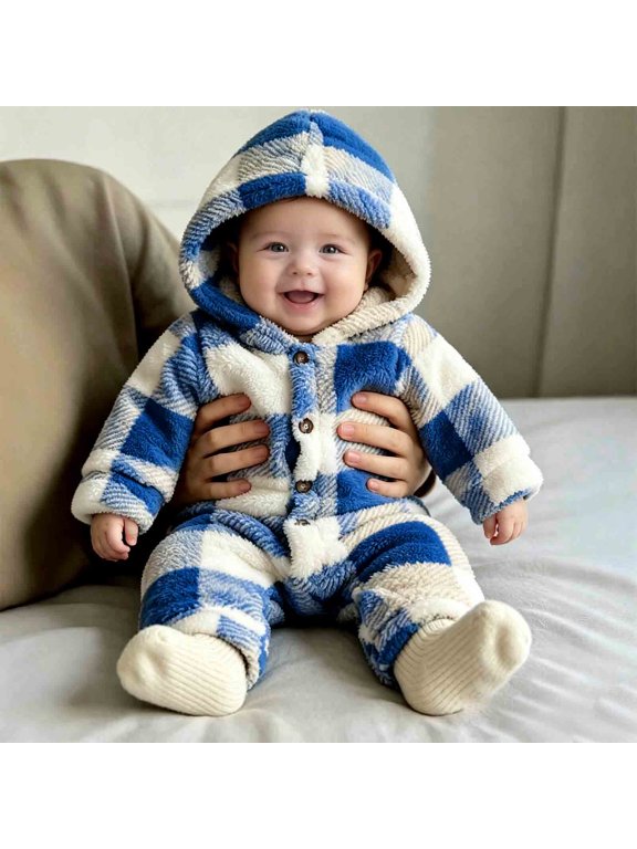 Newborn Baby Snowsuit Fleece Lined Onesie Outfits Warm Hooded Romper for Infant Blue 3-6 Months