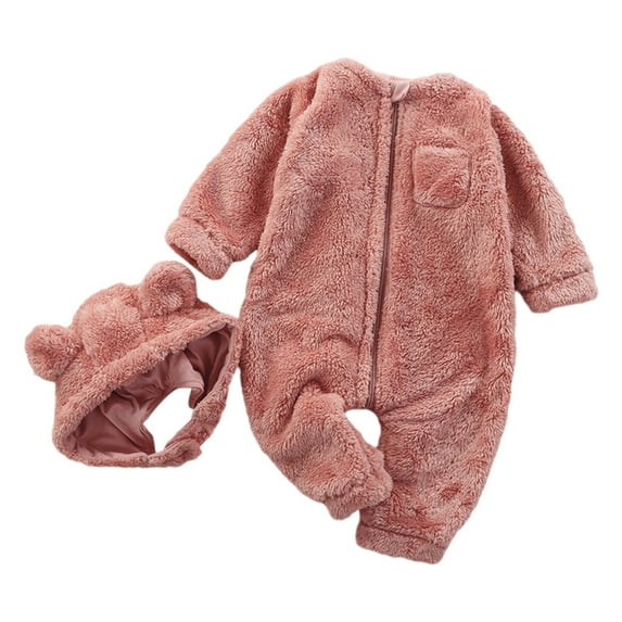 Newborn Baby Snowsuit Fleece Lined Onesie Outfits Warm Romper with Hood for Infant