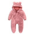 thumbnail image 1 of Newborn Baby Snowsuit Fleece Onesie Outfits 0-12 Months Infants Clothes Bear Ear Hooded Front Zip Romper Jumpsuit (12 Months, Pink), 1 of 3
