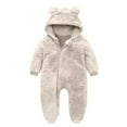 thumbnail image 1 of Newborn Baby Snowsuit Fleece Onesie Outfits 0-12 Months Infants Clothes Bear Ear Hooded Front Zip Romper Jumpsuit (9 Months, Beige), 1 of 3
