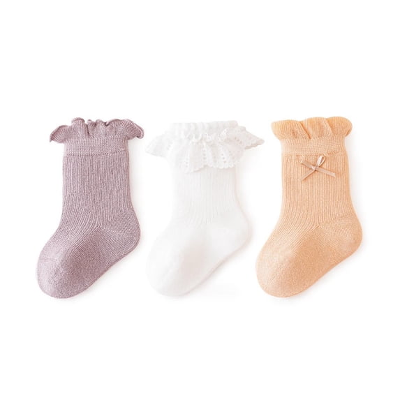 Newborn Baby Socks Solid Color Soft Cotton Lace Lightweight Socks Fashion Short Daily for 0-6 Months Photography Party Gift