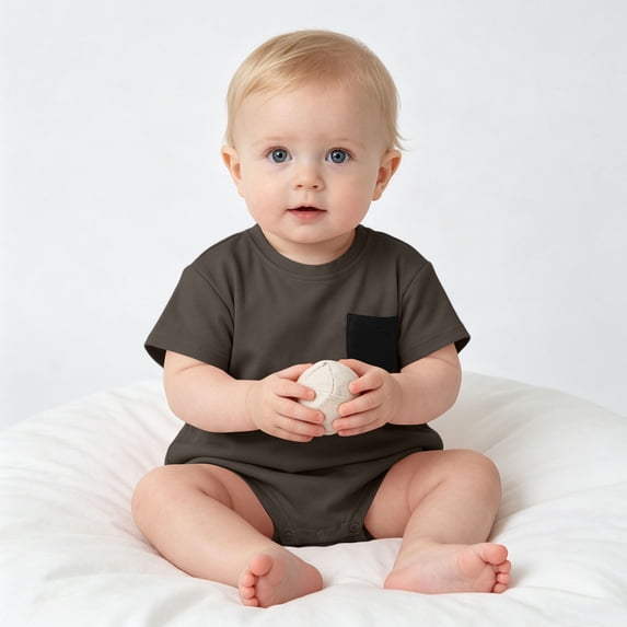 Newborn Baby Soft Bodysuit Short Sleeve Crewneck Onesie Infant Boys Girls Summer Comfortable Breathable Outfits Gray 3-6 Months