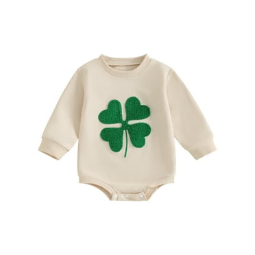 Newborn Baby St. Patrick's Day Outfit Little Lucky Charm Sweatshirt Romper Clover Onesie Oversized Bodysuit